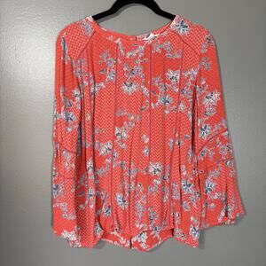 Caslon Women's Cottagecore Red Floral Button Top - Size Medium - Peasant Blouse